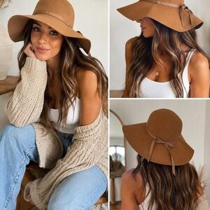 Old Navy 100% Wool Floppy Hat Camel Brown Boho Western Coastal Cowgirl L/XL